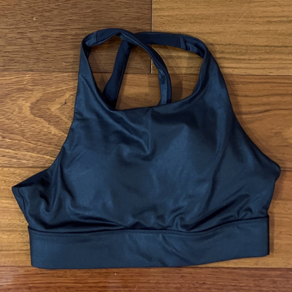 Fabletics No Bounce High Impact Sports Bra- black faux leather